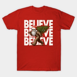 Believe in Bigfoot - Funny Christmas T-Shirt